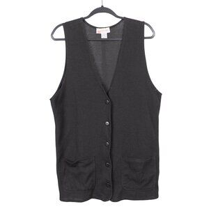 Metro 212 VTG Sweater Vest M Womens Black Button Front Long Pockets Cotton Blend